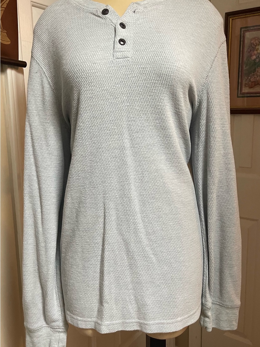 Men's Light Gray Henley Waffle Knit Shirt